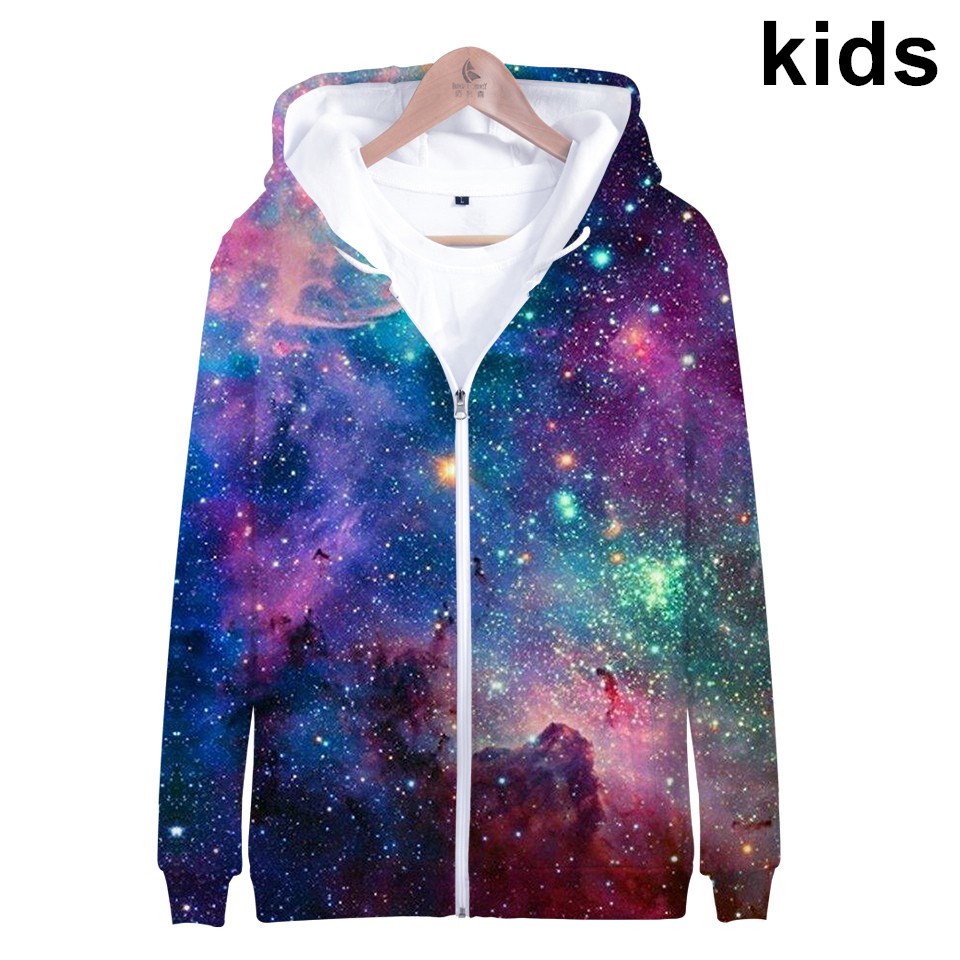 Street Fashion Zip Up Hoodie - Bambini Star Space Galaxy Felpe con