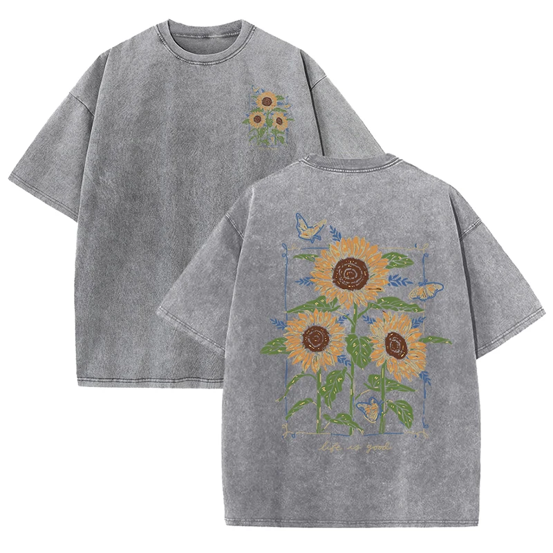 Street Fashion Shanghai - T-shirt unisex con stampa girasole, morbida,