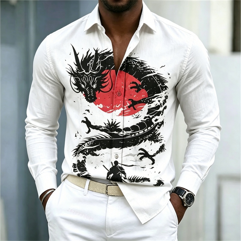 Street Fashion Us - Camicia da uomo 2026 nuova, bianca,
