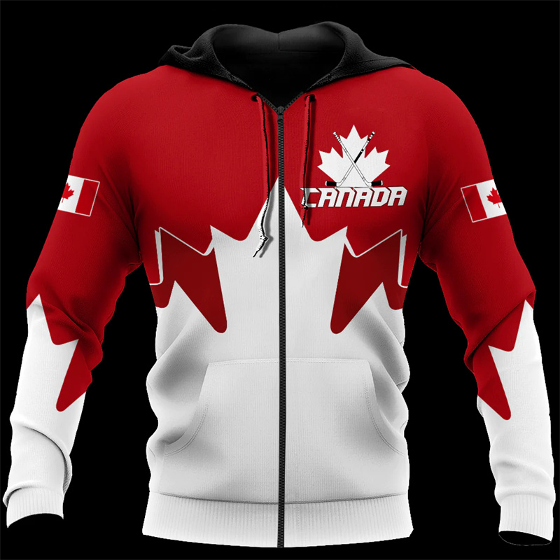 Street Fashion Zip Up Hoodie - Canada 3d All Over stampato Maple