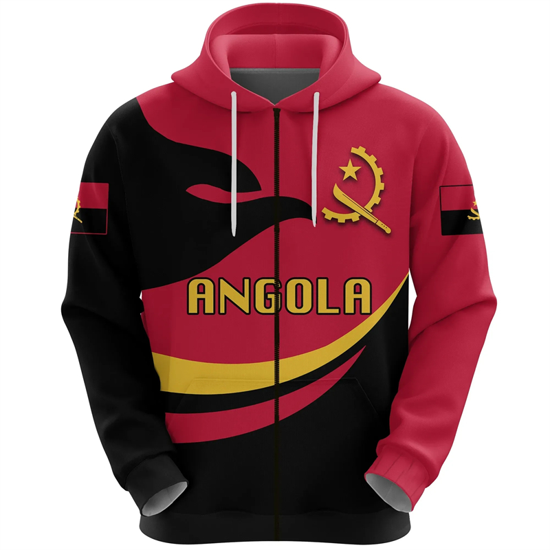 Street Fashion Zip Up Hoodie - Angola Map Africa Country Graphic pullover